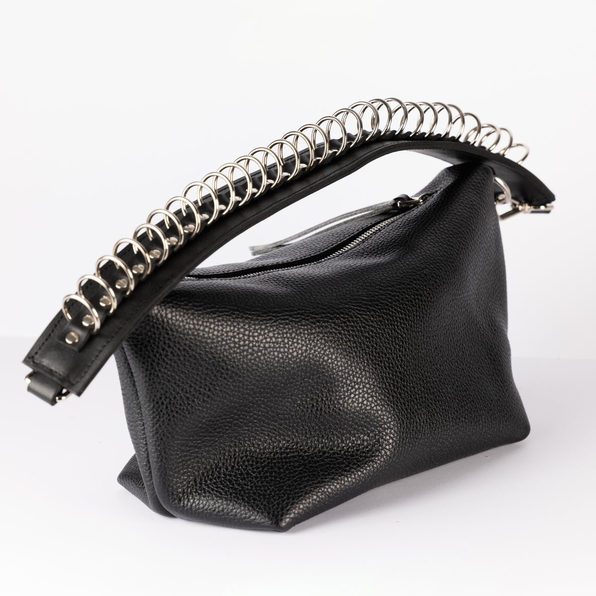 PYKOK Bona soft top-grain leather baguette bag in black — view 2