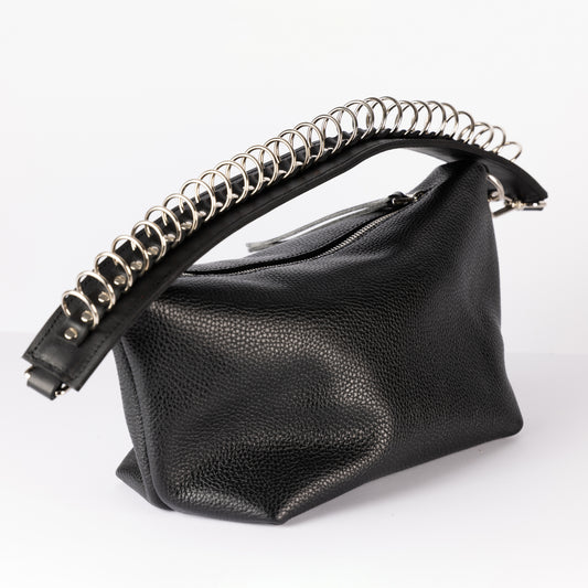 PYKOK Bona soft top-grain leather baguette bag in black — view 2