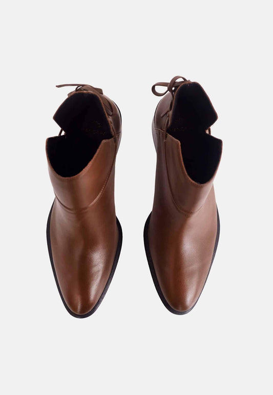 Brown Leather Ankle Boots Attalea – Women’s Block Heel Booties