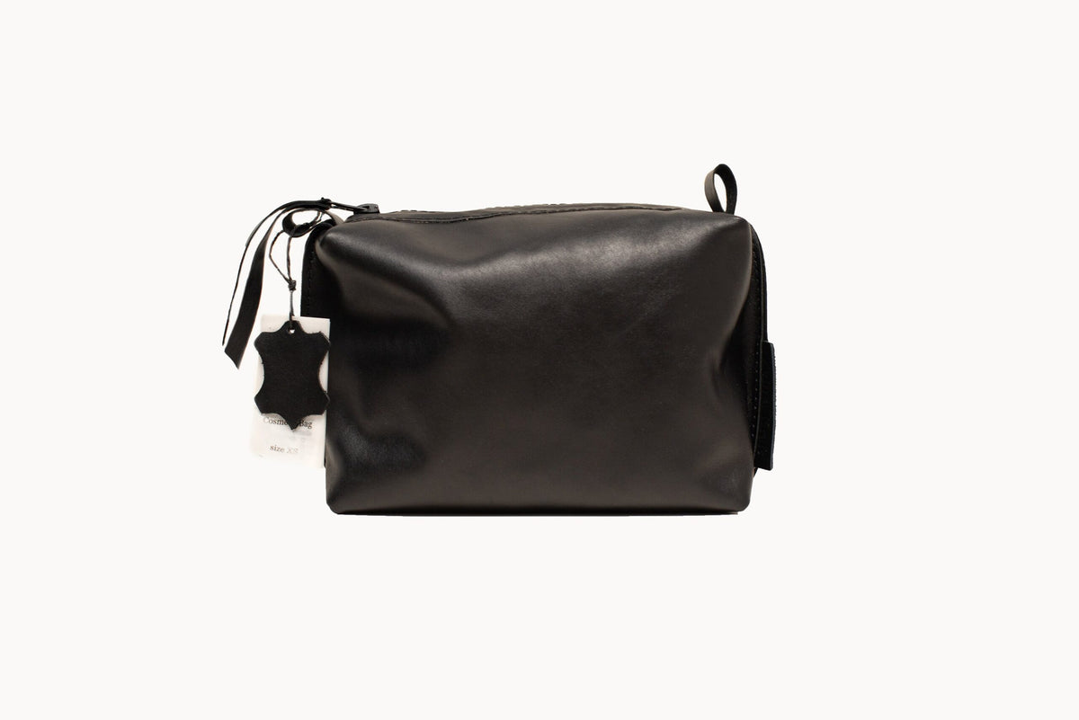 Zelma Kraft black natural leather cosmetic bag