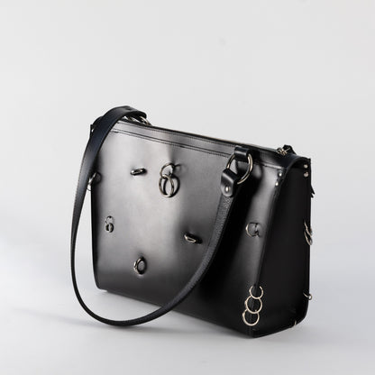 PYKOK ARINA top-grain leather shoulder bag in black