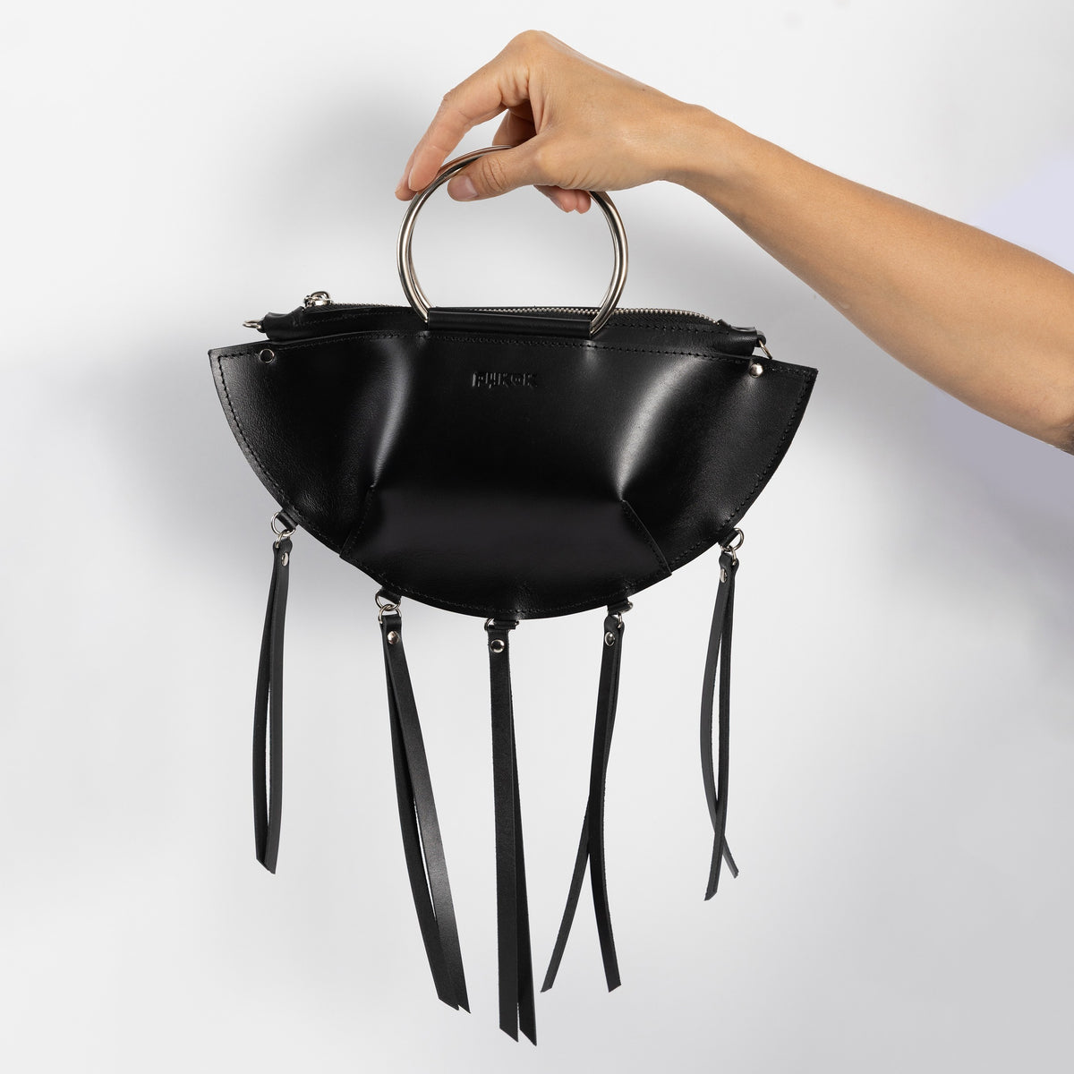 PYKOK KAYA minimalist natural leather bag with metal ring details — view 3