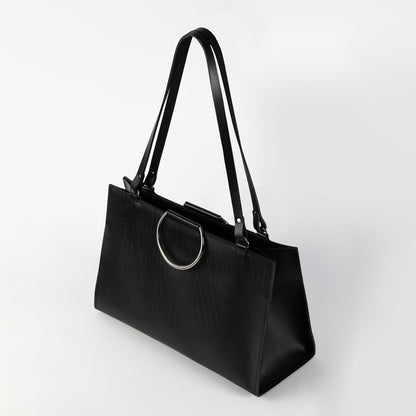 PYKOK PETRA structured genuine leather tote bag in black