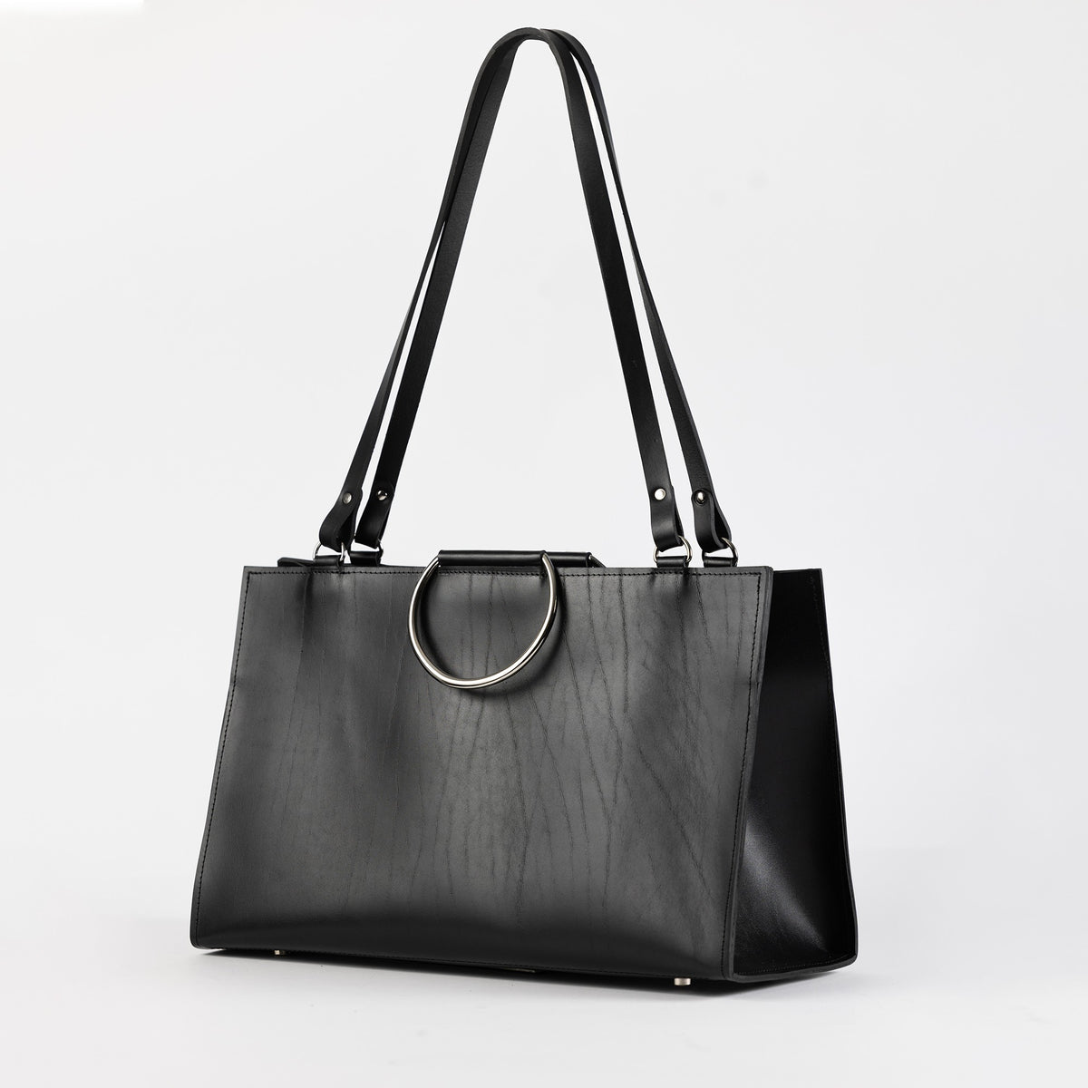 PYKOK PETRA structured genuine leather tote bag in black — view 3