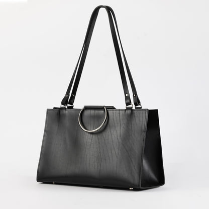 PYKOK PETRA structured genuine leather tote bag in black — view 3