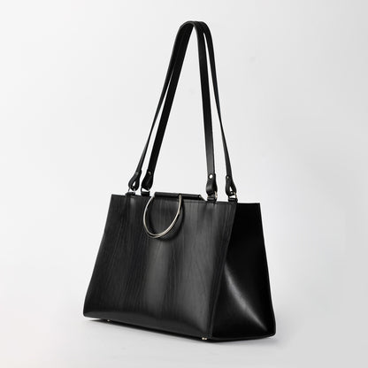 PYKOK PETRA structured genuine leather tote bag in black — view 4