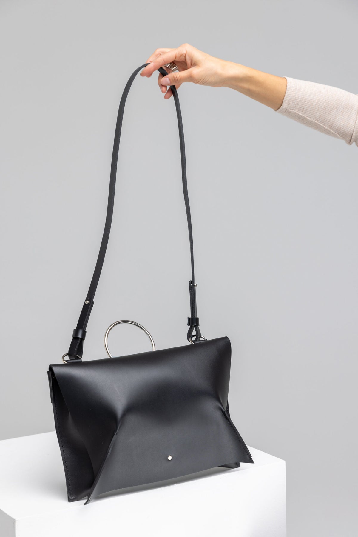 PYKOK Kamila natural leather handbag in black — view 3