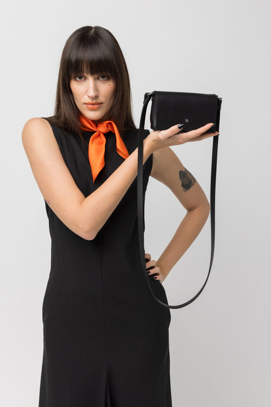PYKOK Kora leather mini crossbody bag in black