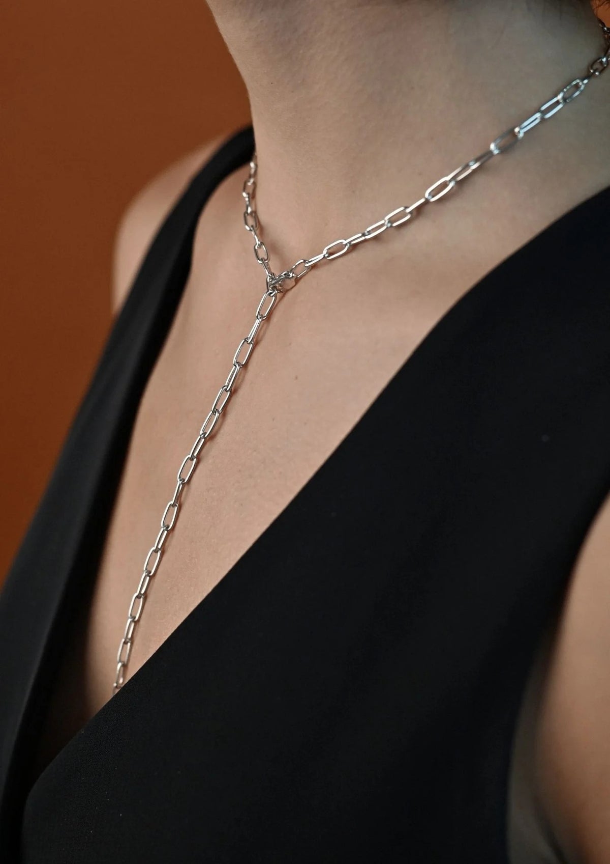 NO MORE Paper Clip Y-necklace in sterling silver — view 3