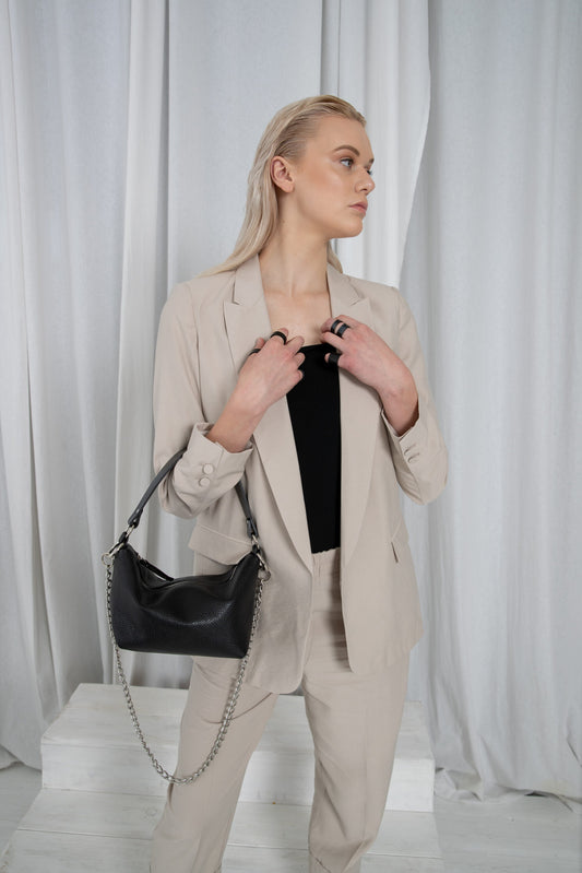 PYKOK Selena soft leather baguette handbag in black