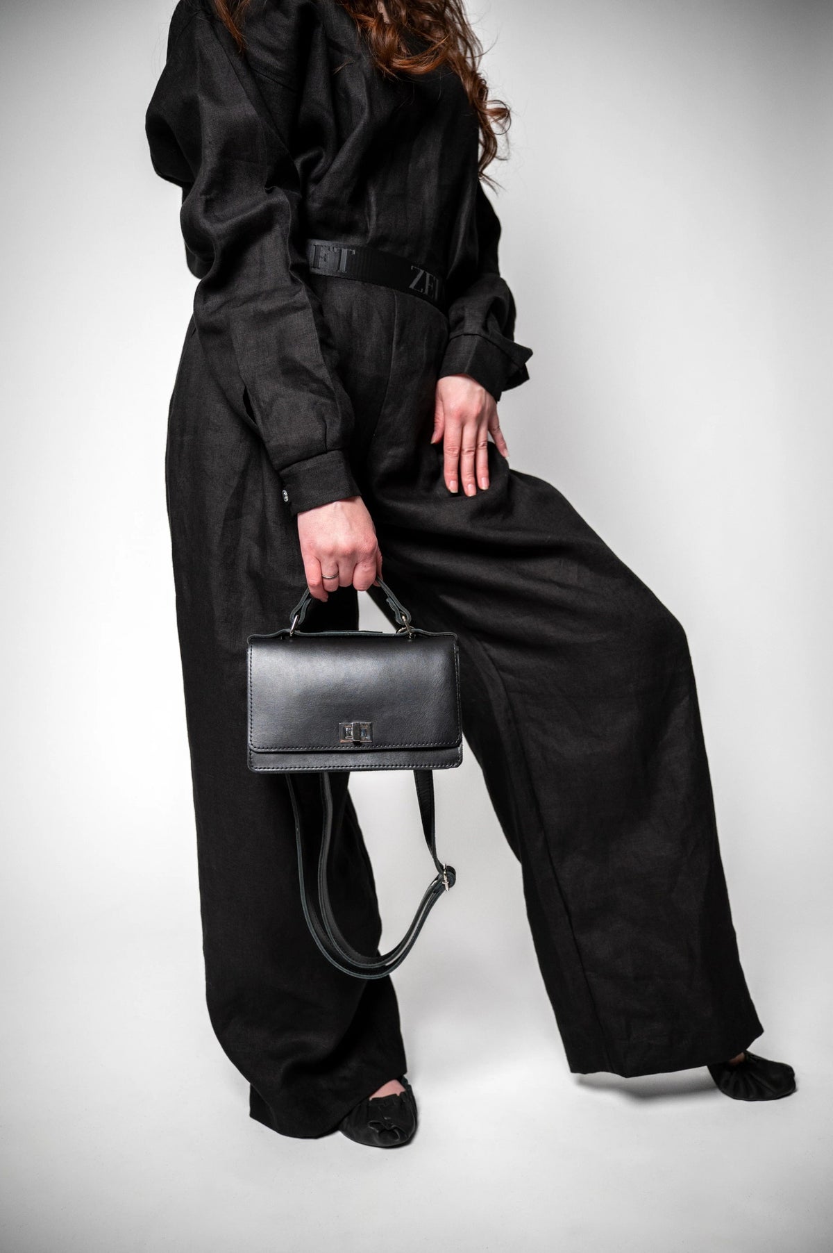 Zelma Kraft small black leather briefcase handbag — view 8