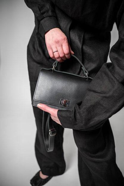 Zelma Kraft small black leather briefcase handbag — view 9
