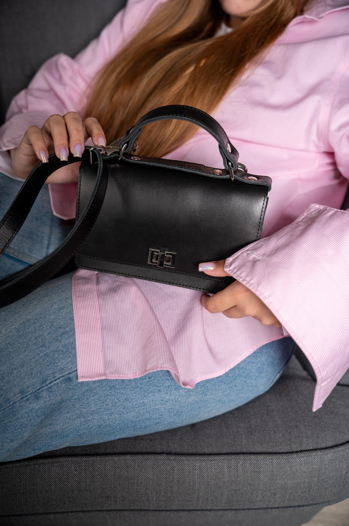 Zelma Kraft small black leather briefcase handbag