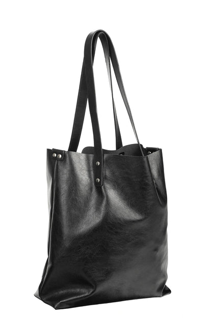 Leather Tote Bag with removable zip pocket - Black