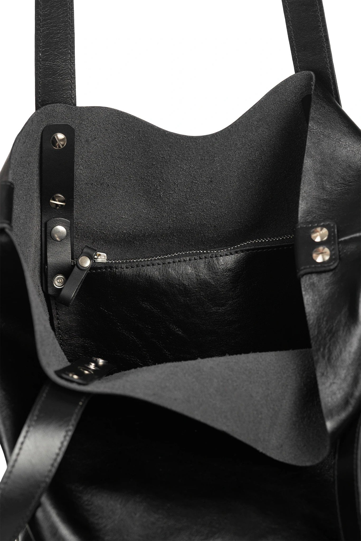 Leather Tote Bag with removable zip pocket - Black