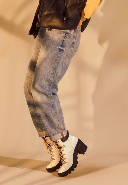 White Combat Boots – Stylish 9 cm Block Heel Design